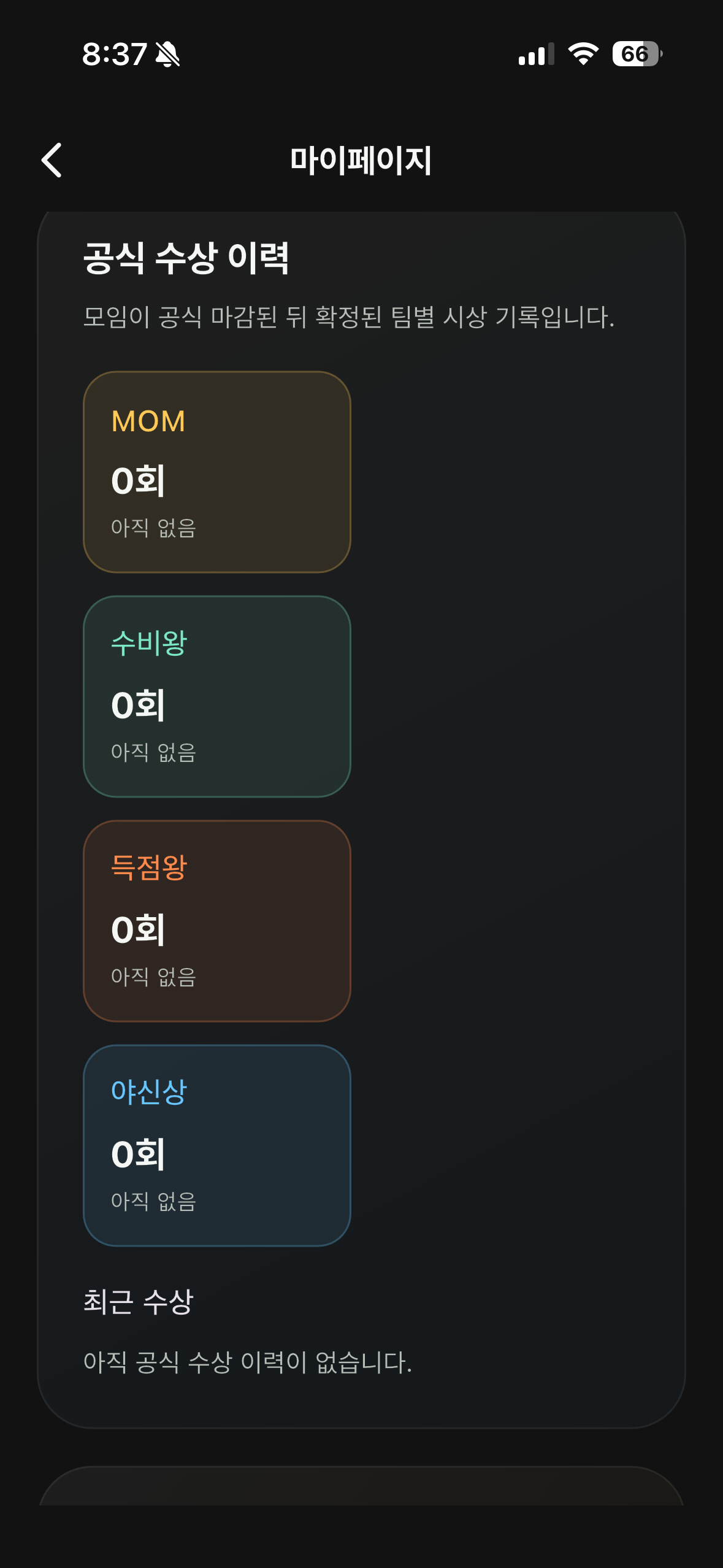 공식 수상 이력